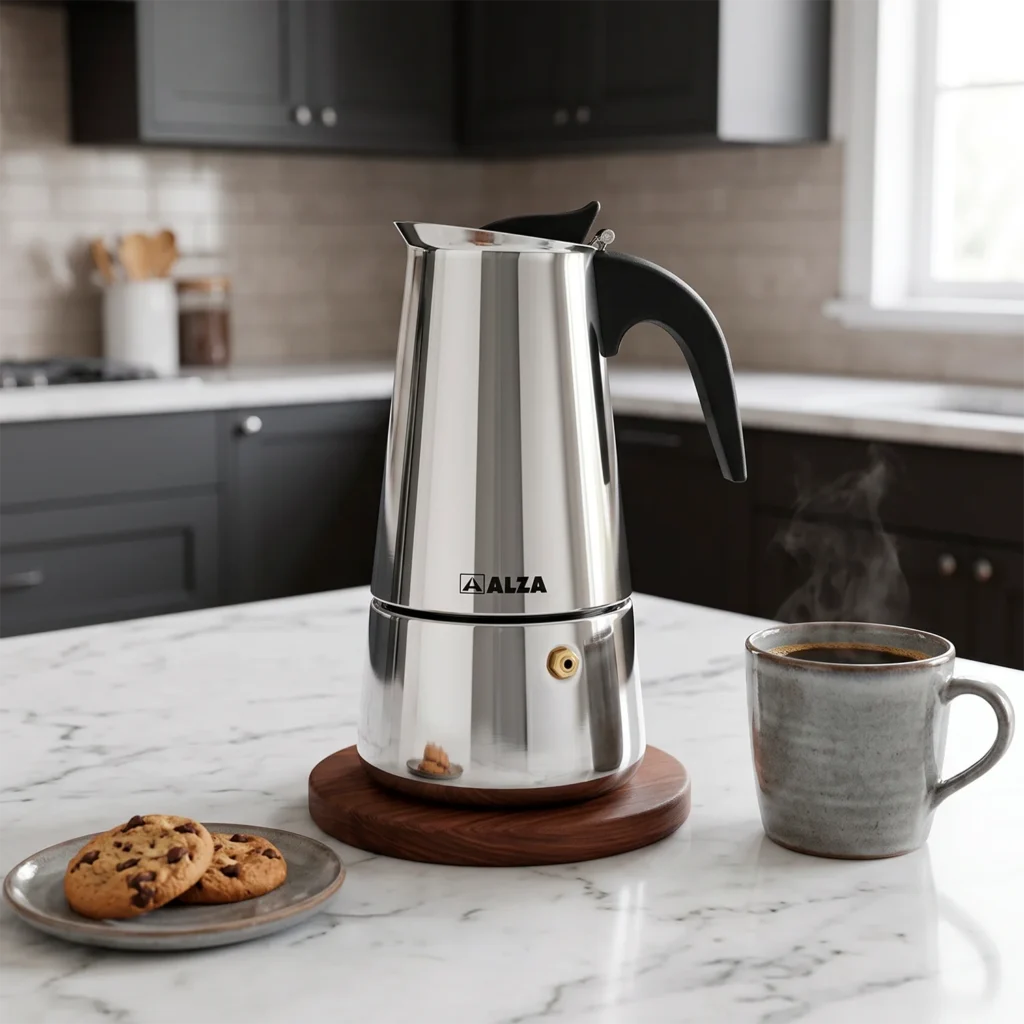Cafetera Italiana JAVA - Acero de Calidad, 4, 9 Tazas | Alza